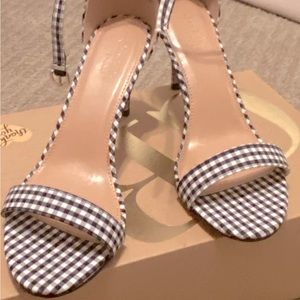 Size 7 black & white Gingham High Heeled Sandals with ankle straps Worn once